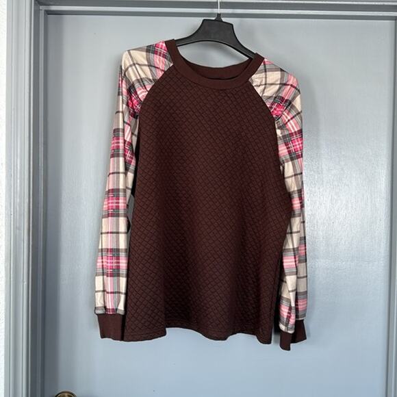 Brown Quilted Women's Pullover Plaid Long Sleeves sz XL - Picture 1 of 5